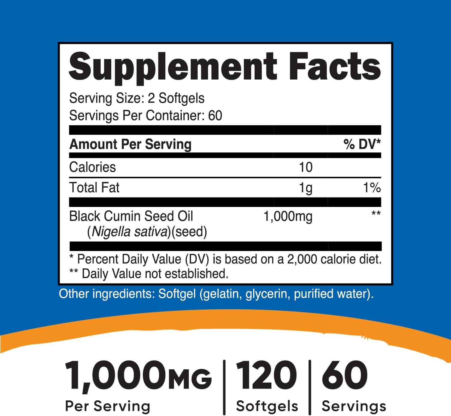 Nutricost Black Seed Oil Softgels - Cold Pressed, 1000mg Per Serving, Omega 3 6 9 Source - 120 Softgels, Non-GMO, Gluten Free