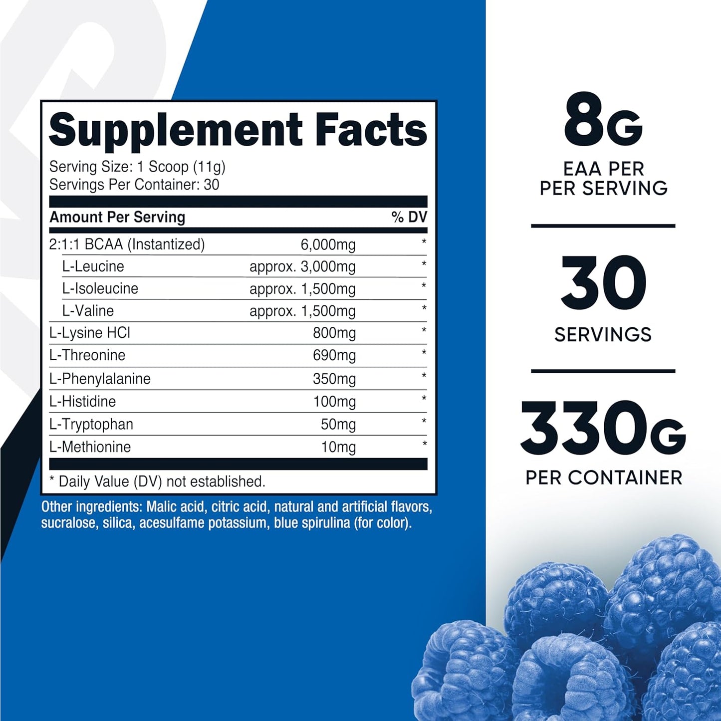 Nutricost Blue Raspberry EAA Powder - 30 Servings, Essential Amino Acids, Non-GMO, Gluten Free, Vegetarian