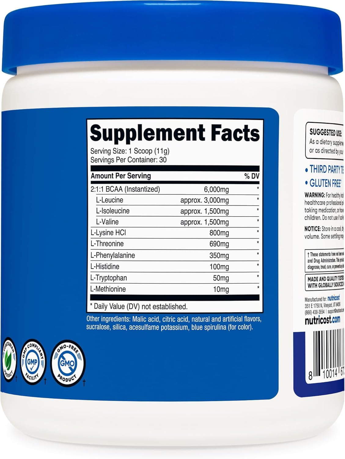 Nutricost Blue Raspberry EAA Powder - 30 Servings, Essential Amino Acids, Non-GMO, Gluten Free, Vegetarian