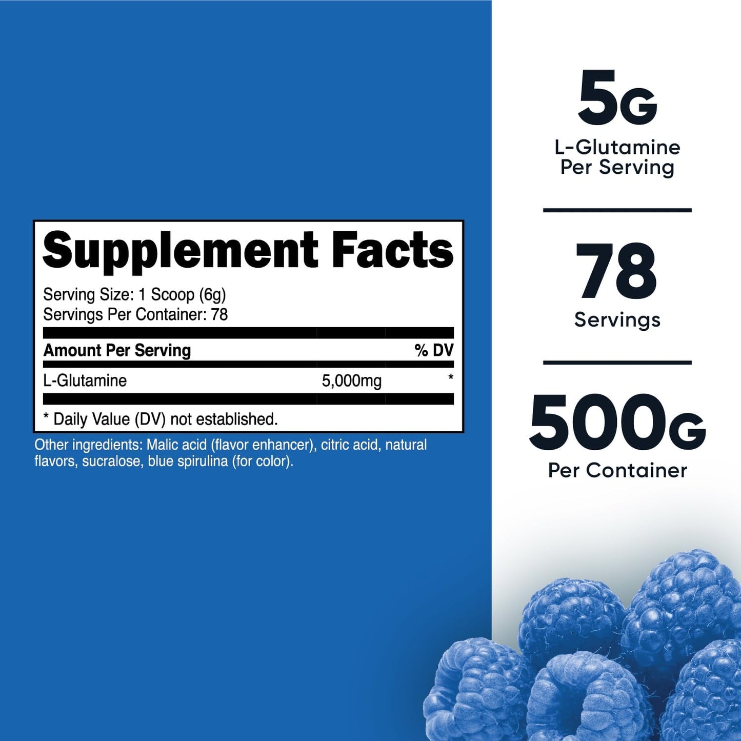 Nutricost Blue Raspberry L-Glutamine Powder - 500 Grams