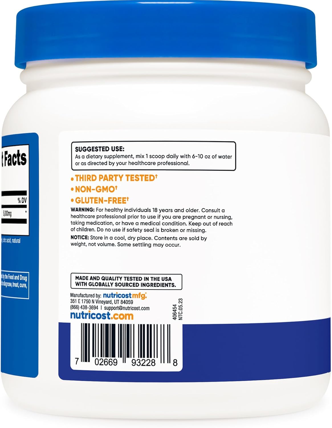 Nutricost Blue Raspberry L-Glutamine Powder - 500 Grams