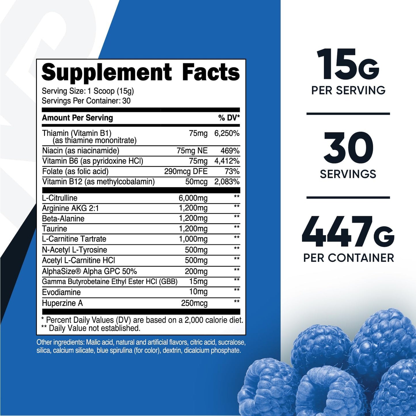 Nutricost Blue Raspberry Pre-Workout - Caffeine-Free & Stimulant-Free Formula, 30 Servings, Non-GMO & Gluten-Free