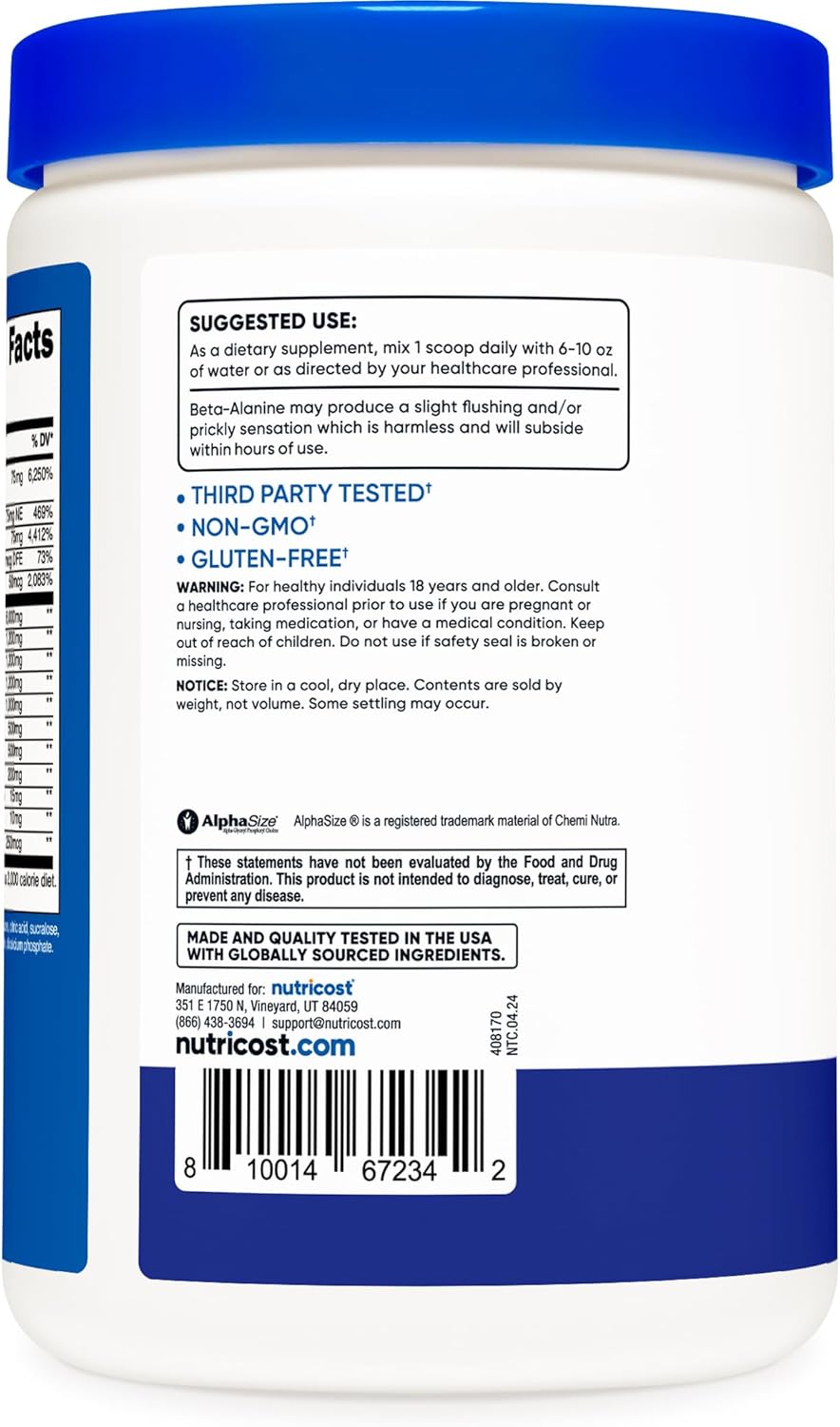 Nutricost Blue Raspberry Pre-Workout - Caffeine-Free & Stimulant-Free Formula, 30 Servings, Non-GMO & Gluten-Free