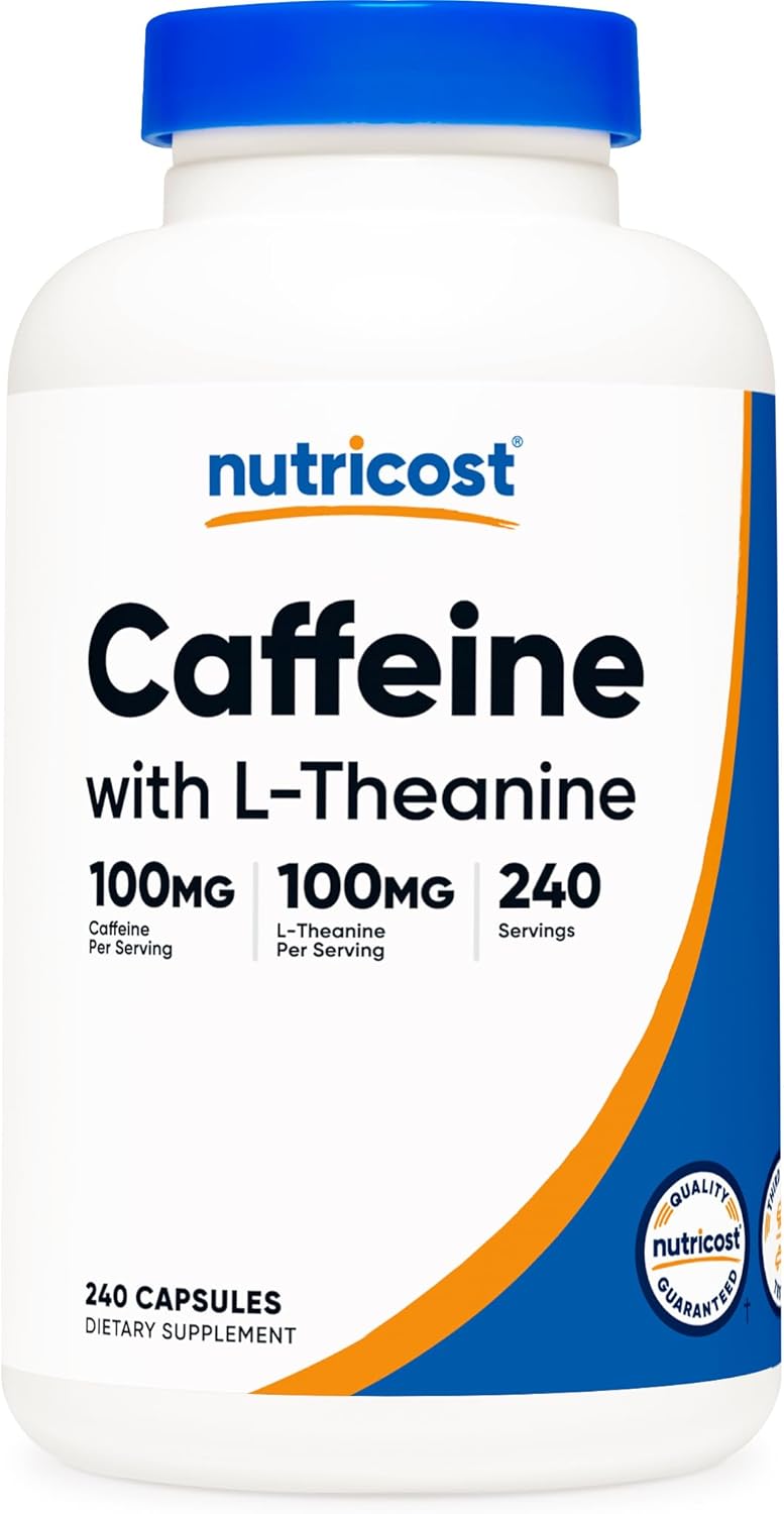 Nutricost Caffeine and L-Theanine Capsules - 100mg Each, 240 Count, Non-GMO & Gluten Free - 240 Servings