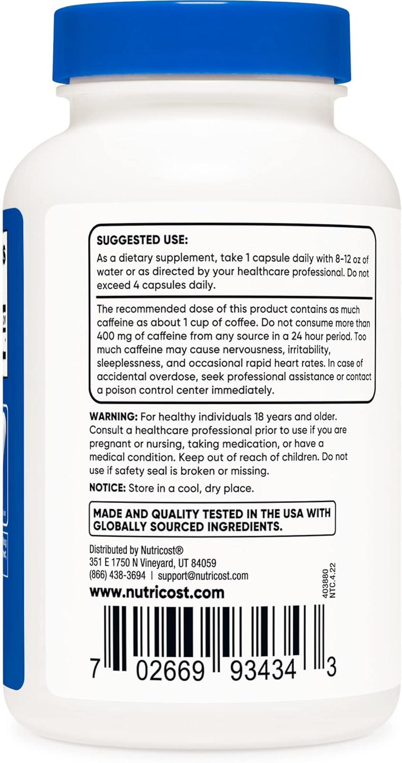 Nutricost Caffeine Pills - 100mg Per Serving - 250 Capsules (Pack of 2)