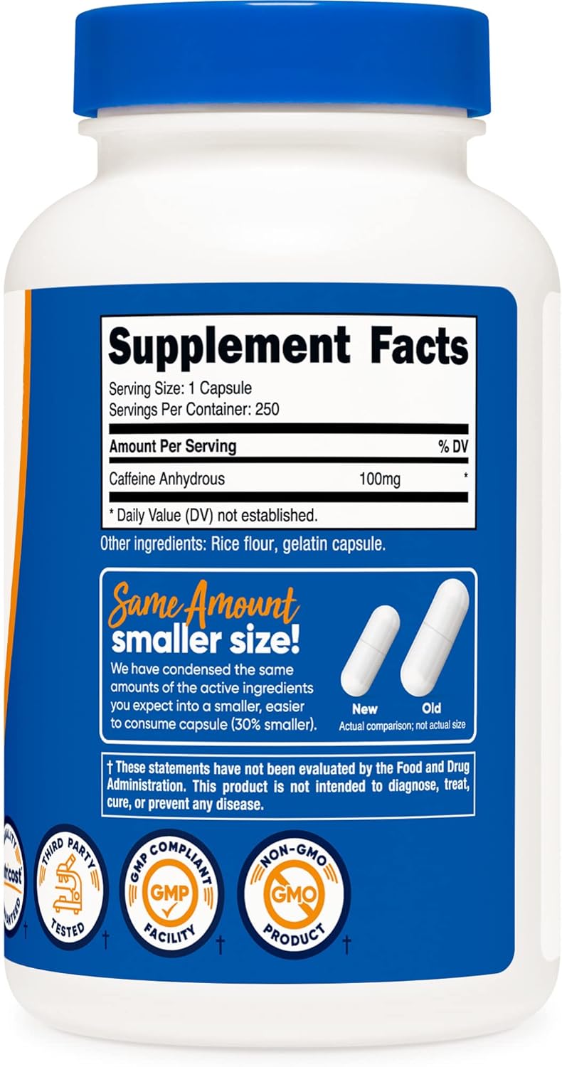 Nutricost Caffeine Pills - 100mg Per Serving - 250 Capsules (Pack of 2)