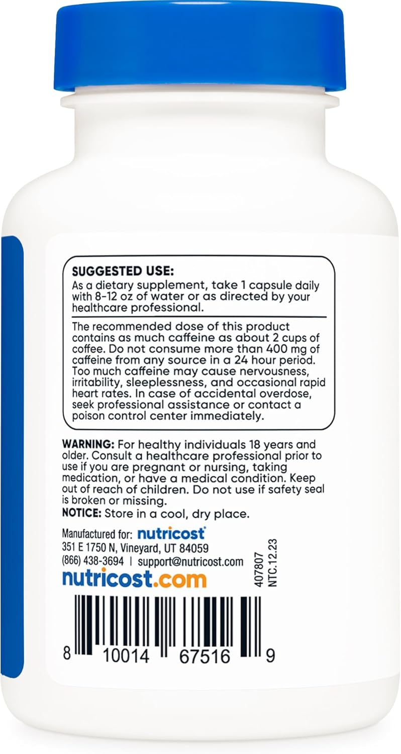 Nutricost Caffeine Pills 200mg - 120 Capsules, Gluten Free & Non-GMO Formula