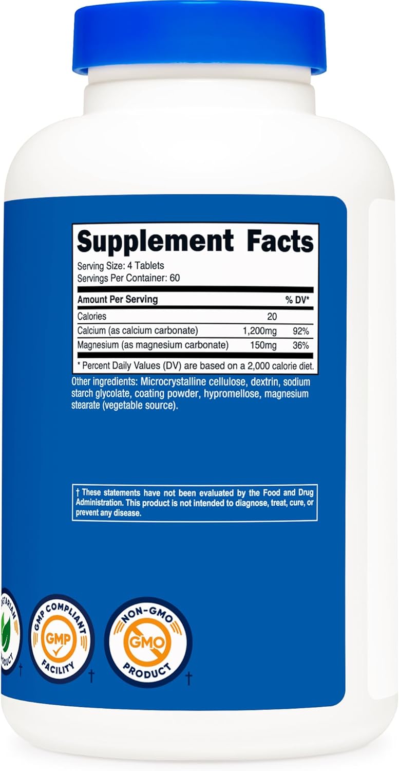 Nutricost Calcium & Magnesium Carbonate Tablets - 1200mg Ca & 150mg Mg per Serving - 60 Servings - Gluten Free, Non-GMO