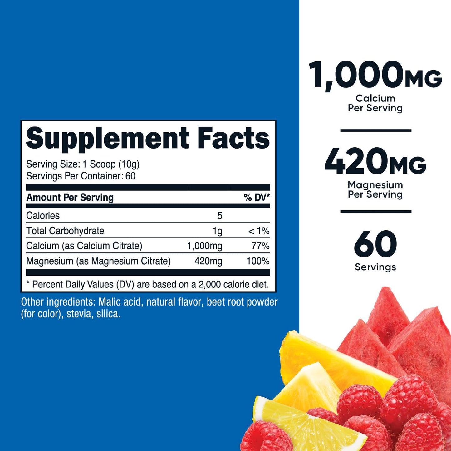 Nutricost Calcium Magnesium Powder - Fruit Punch Flavor, 60 Servings, Bone Support, Non-GMO, Gluten Free