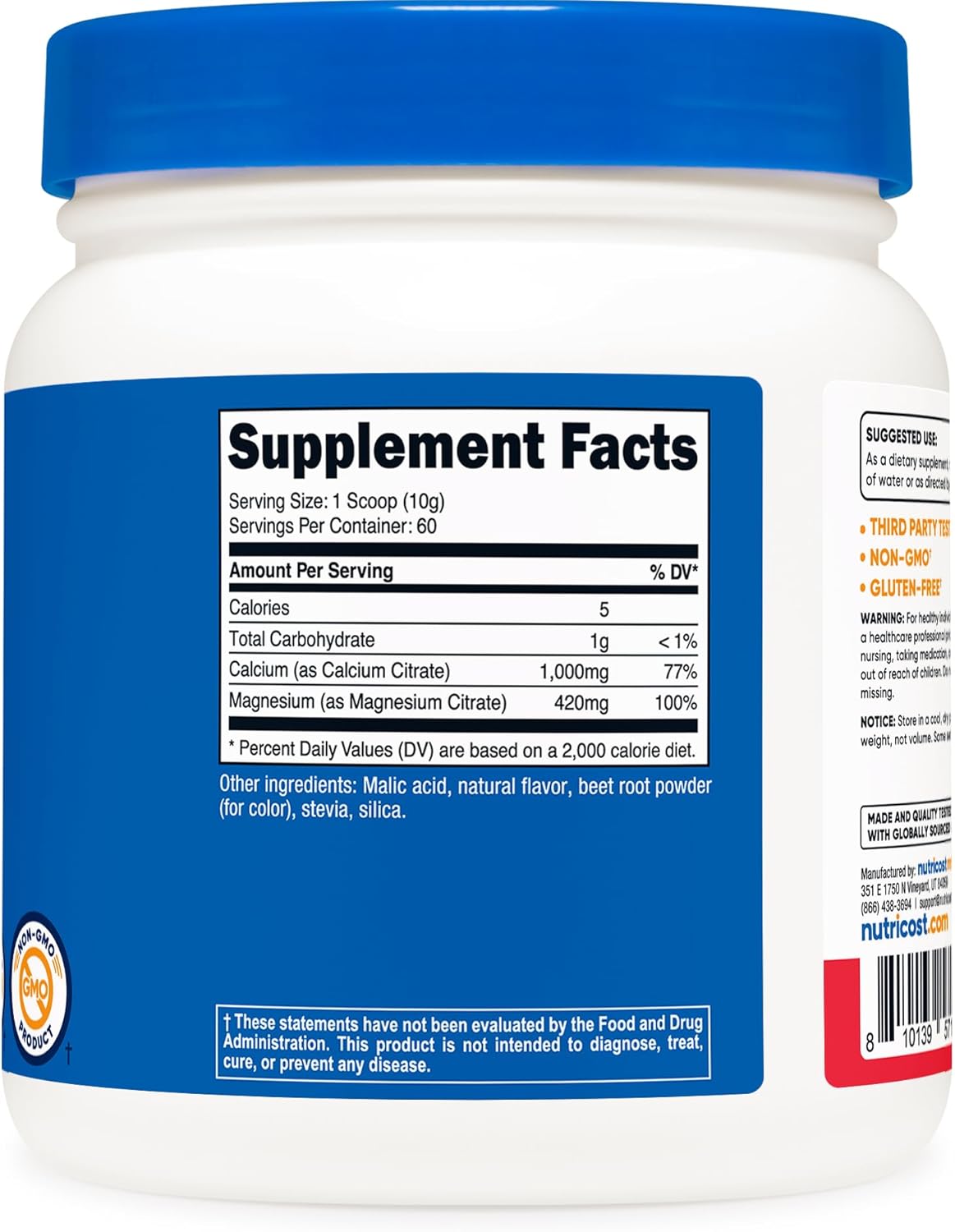 Nutricost Calcium Magnesium Powder - Fruit Punch Flavor, 60 Servings, Bone Support, Non-GMO, Gluten Free