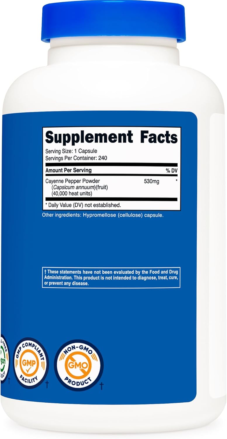 Nutricost Cayenne Pepper Capsules - 530mg, 240 Count, 40,000 HU, Gluten Free, Non-GMO
