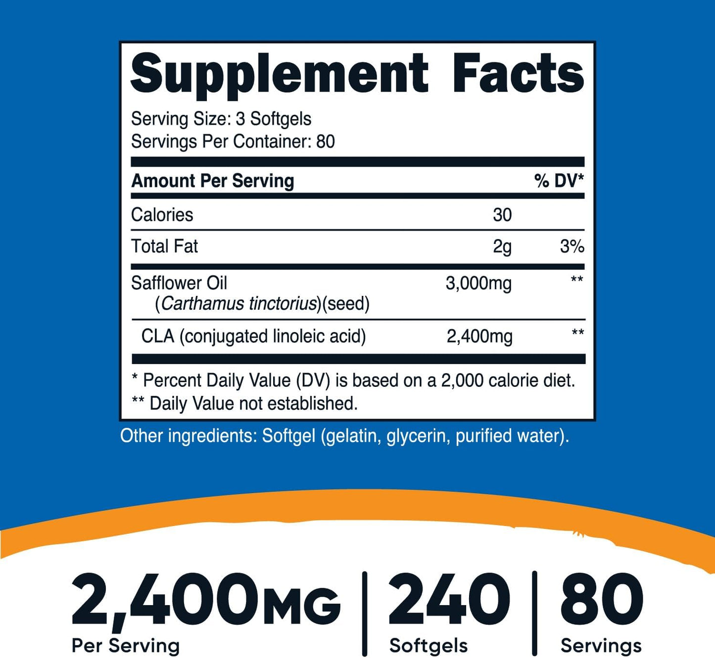 Nutricost CLA 2,400mg Softgels - Gluten Free, Non-GMO, 240 Softgels, 800mg Per Softgel
