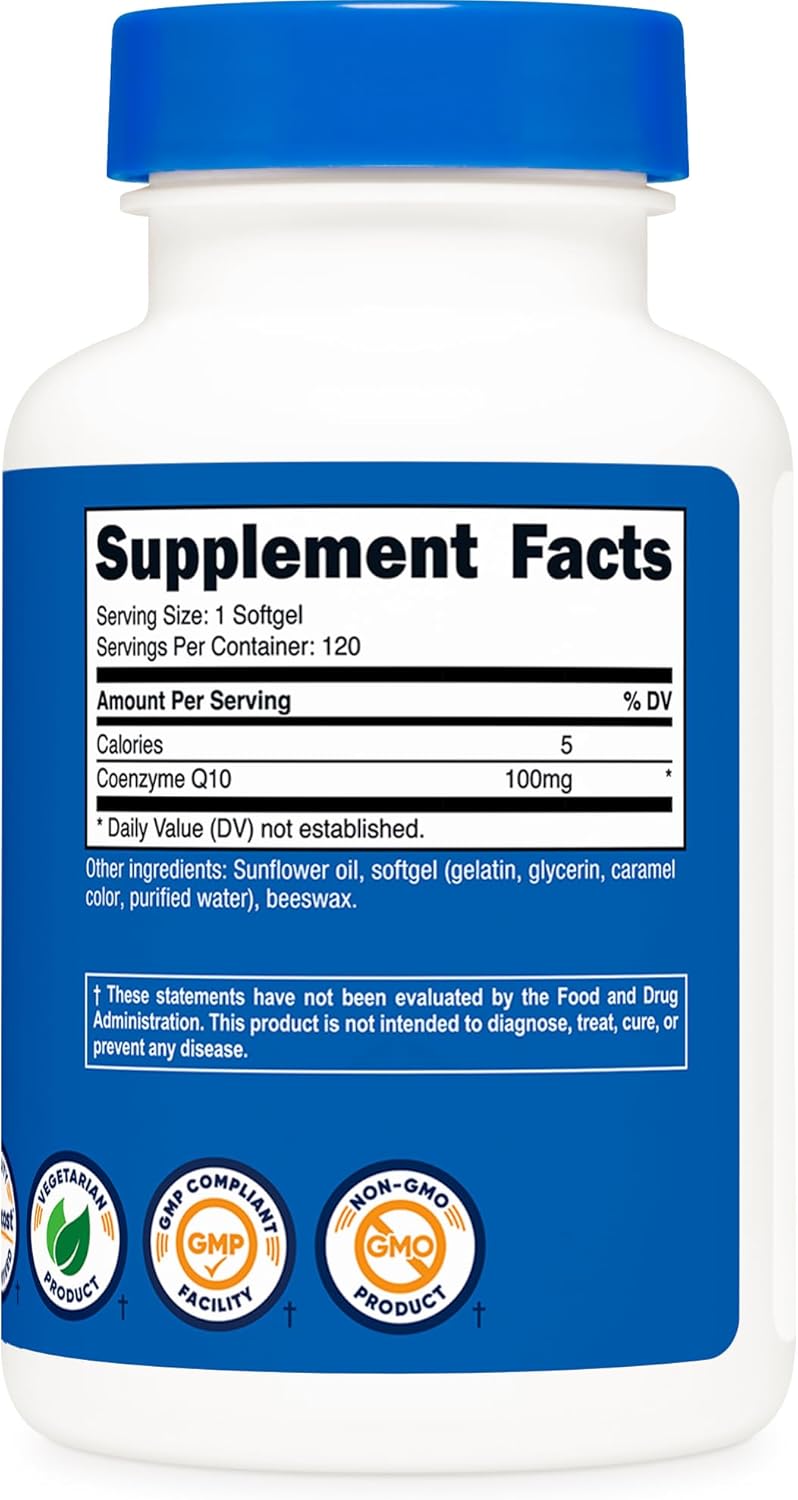 Nutricost CoQ10 Softgels - 120 Servings, 100mg Per Serving, Ultra Pure, Better Absorption, Gluten Free, Non-GMO