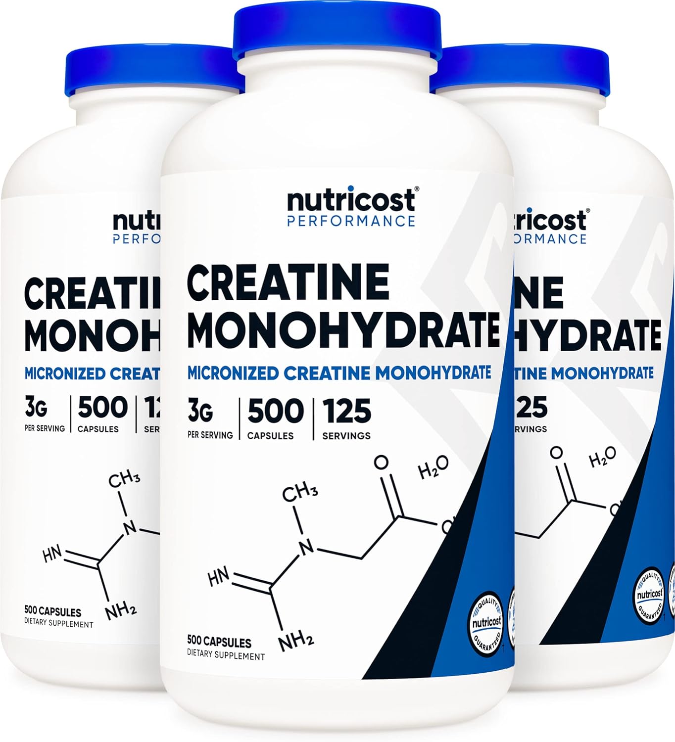 Nutricost Creatine Monohydrate 3000mg (750mg Per Cap), 500 Capsules - Pack of 3 Bottles