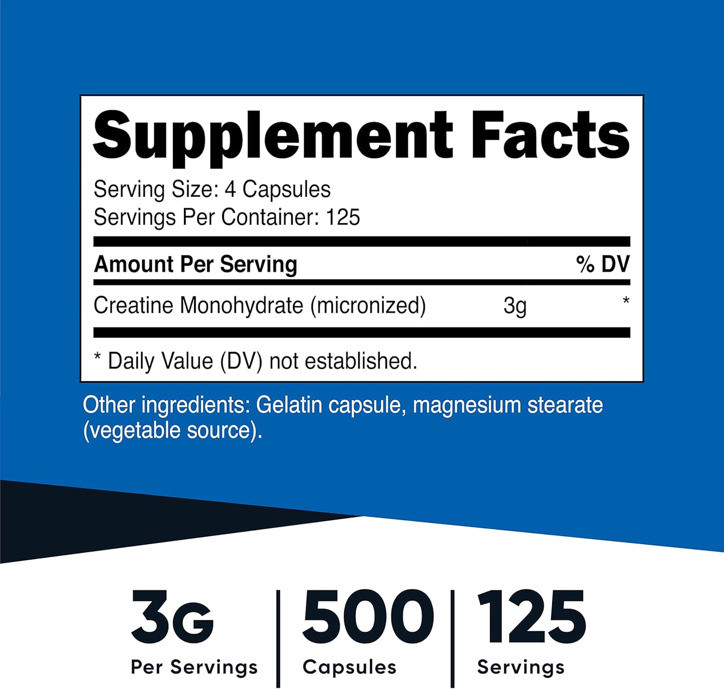 Nutricost Creatine Monohydrate 3000mg (750mg Per Cap), 500 Capsules - Pack of 3 Bottles