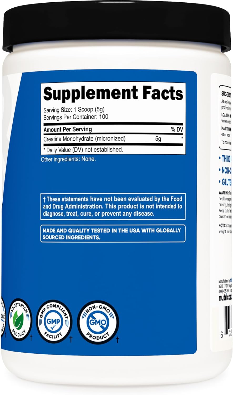 Nutricost Creatine Monohydrate Powder - 500G, 100 Servings, 5000mg Per Serv (5g), Micronized Formula