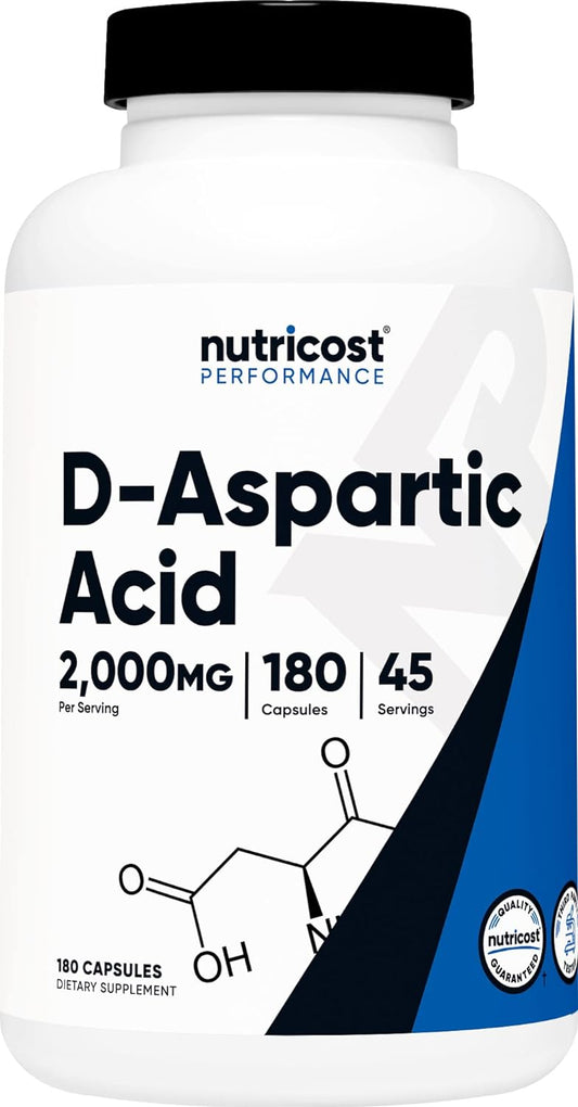 Nutricost D-Aspartic Acid (DAA) Capsules - 2000mg Per Serving - 180 Capsules - Non-GMO Supplement