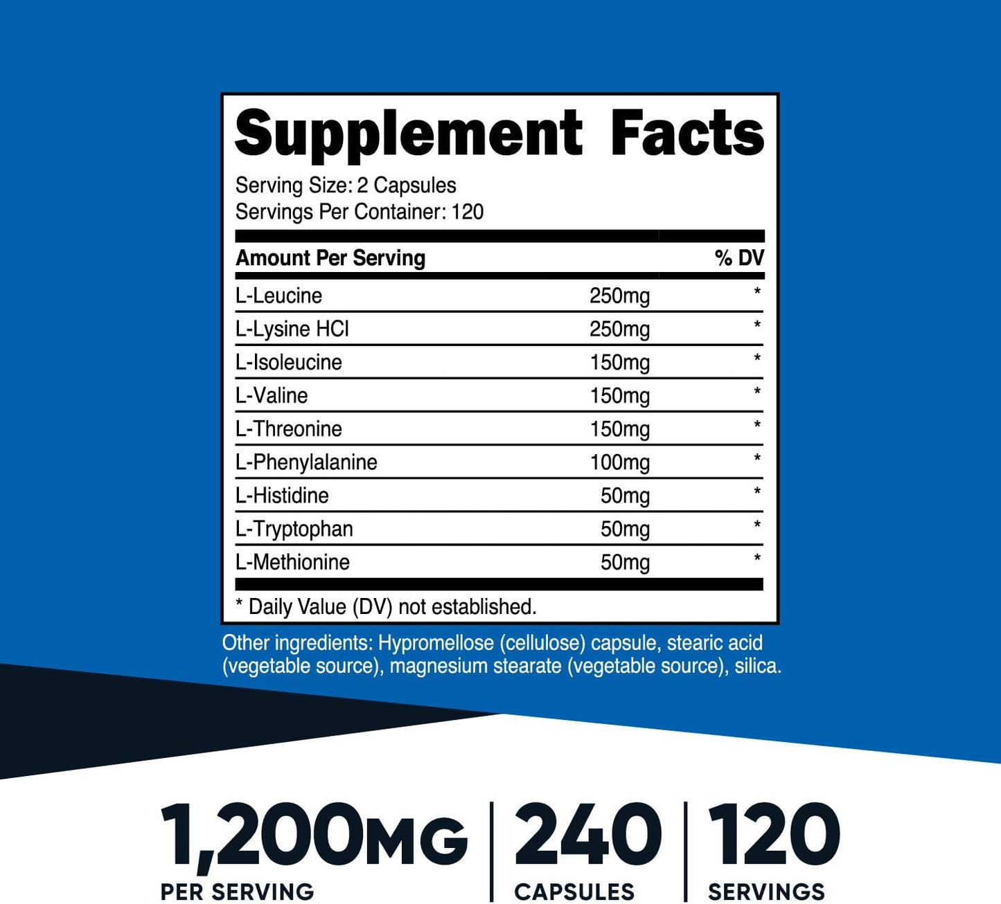 Nutricost EAA Capsules 1200mg, 240 Capsules - Essential Amino Acids, 120 Servings - Non-GMO, Gluten Free & Vegan - High Quality Dietary Supplement