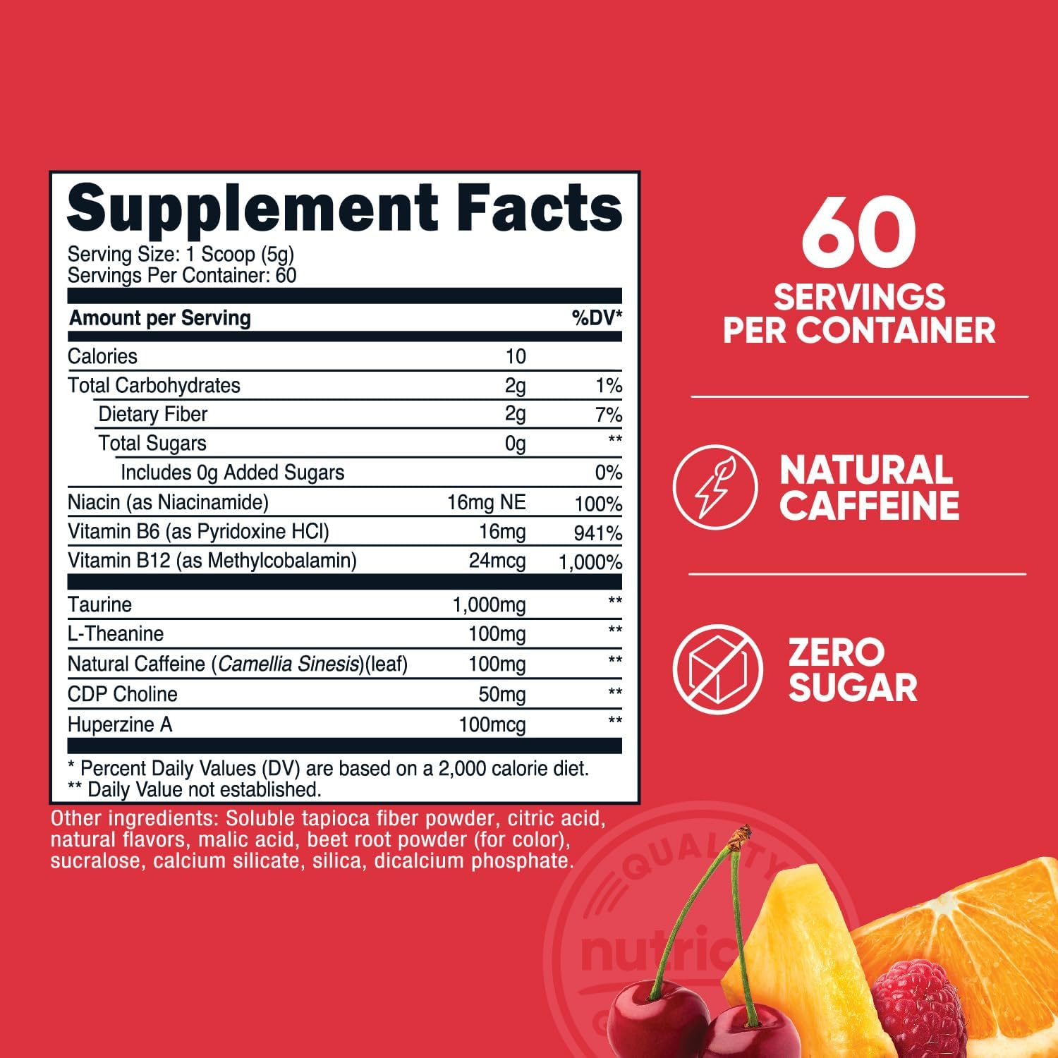 Nutricost Fruit Punch Energy Complex Powder - 60 Servings, 300g Clean Energy Dietary Supplement