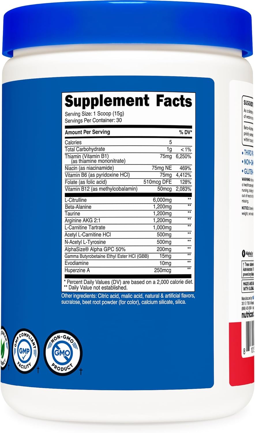 Nutricost Fruit Punch Pre-Workout Powder - Stimulant-Free, Gluten-Free, Non-GMO - 30 Servings