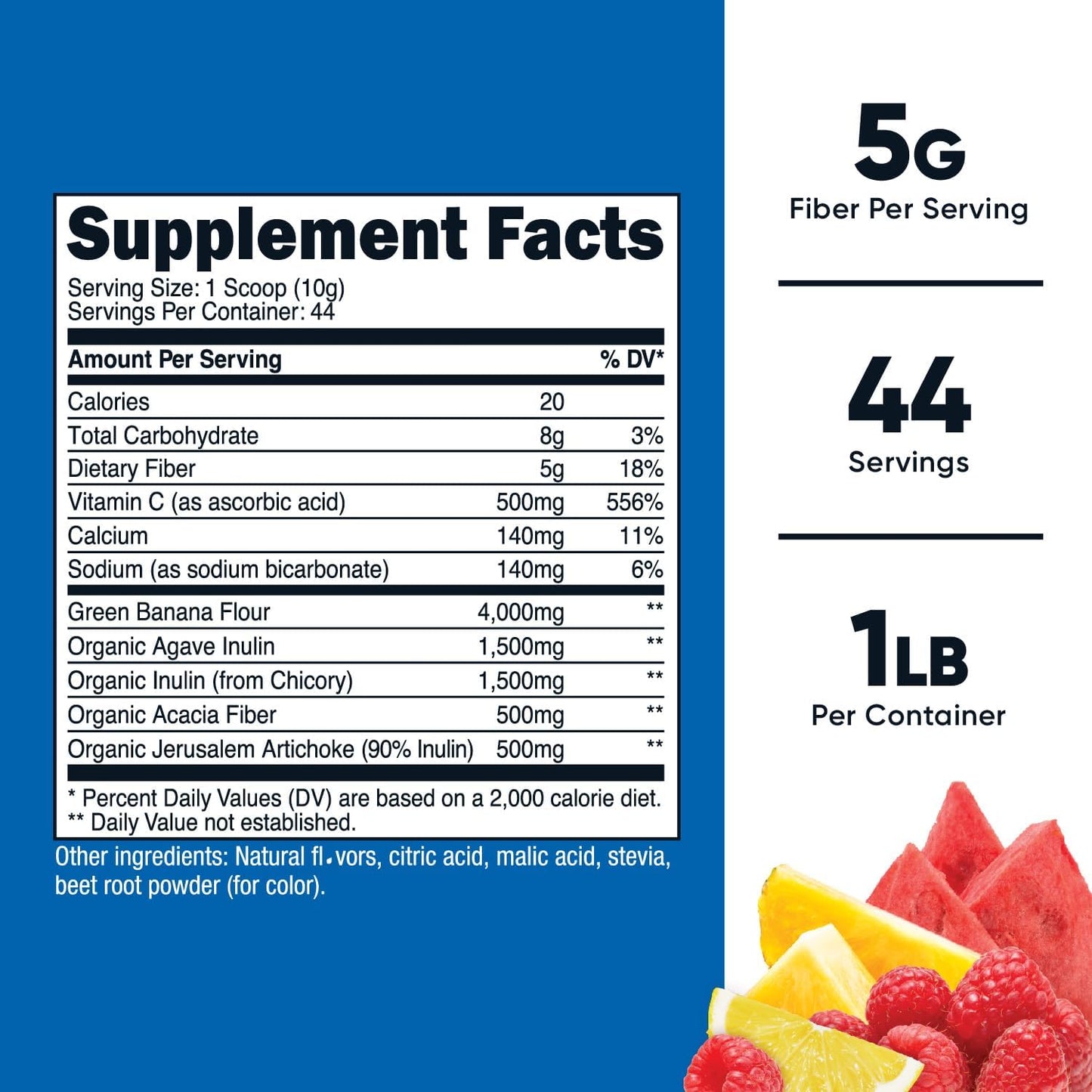 Nutricost Fruit Punch Prebiotic Fiber Powder - 1 LB, Soluble Plant Fiber Blend for Digestive Health
