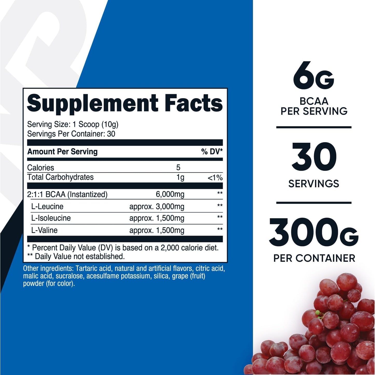Nutricost Grape BCAA Powder - 30 Servings, 2:1:1 Ratio, Vegetarian, Non-GMO