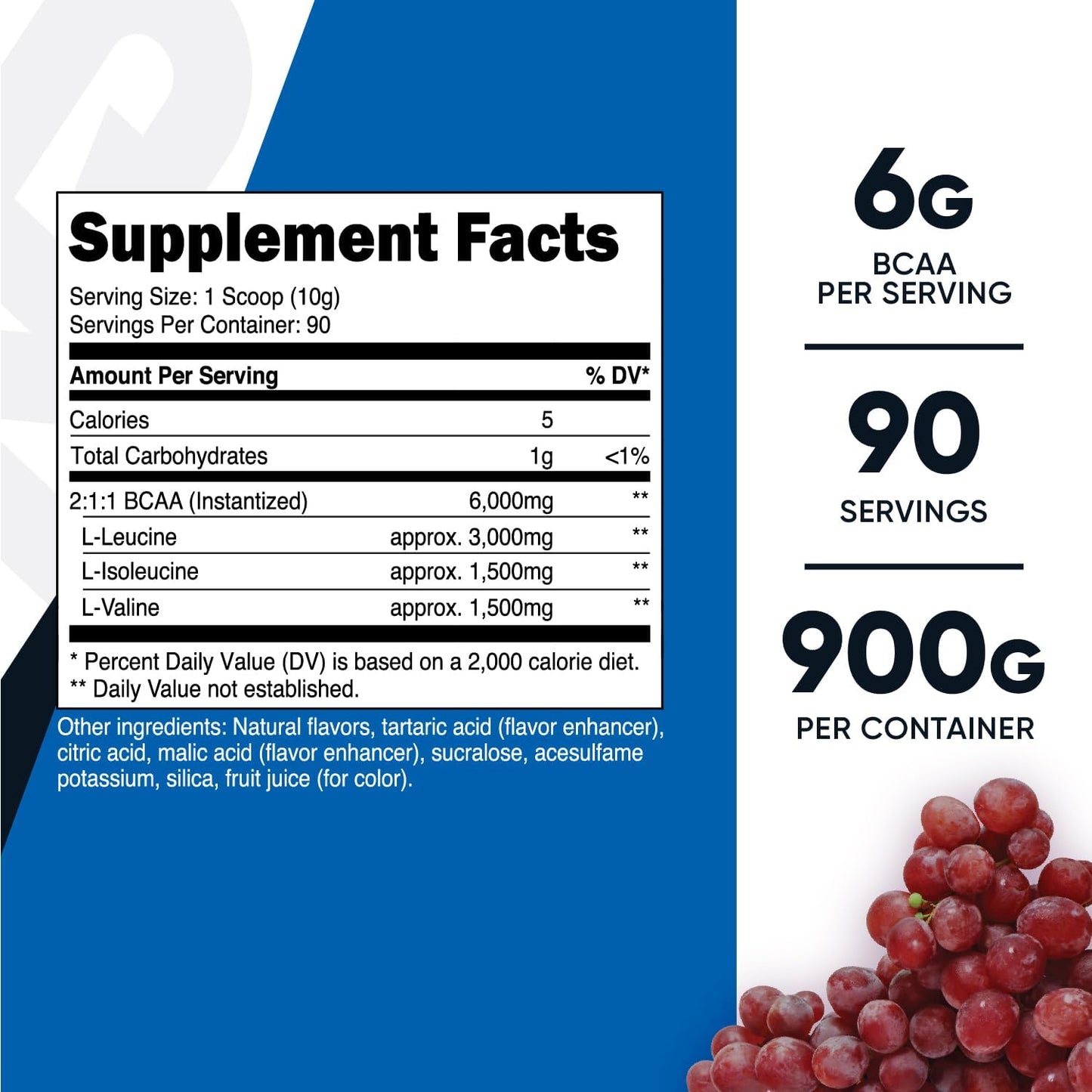 Nutricost Grape BCAA Powder - 90 Servings, Vegetarian, Non-GMO, Optimal 2:1:1 Ratio