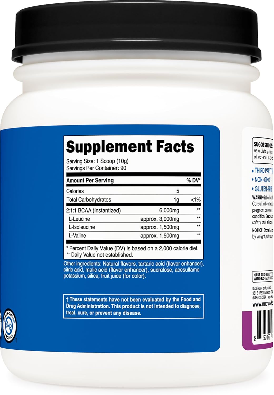 Nutricost Grape BCAA Powder - 90 Servings, Vegetarian, Non-GMO, Optimal 2:1:1 Ratio