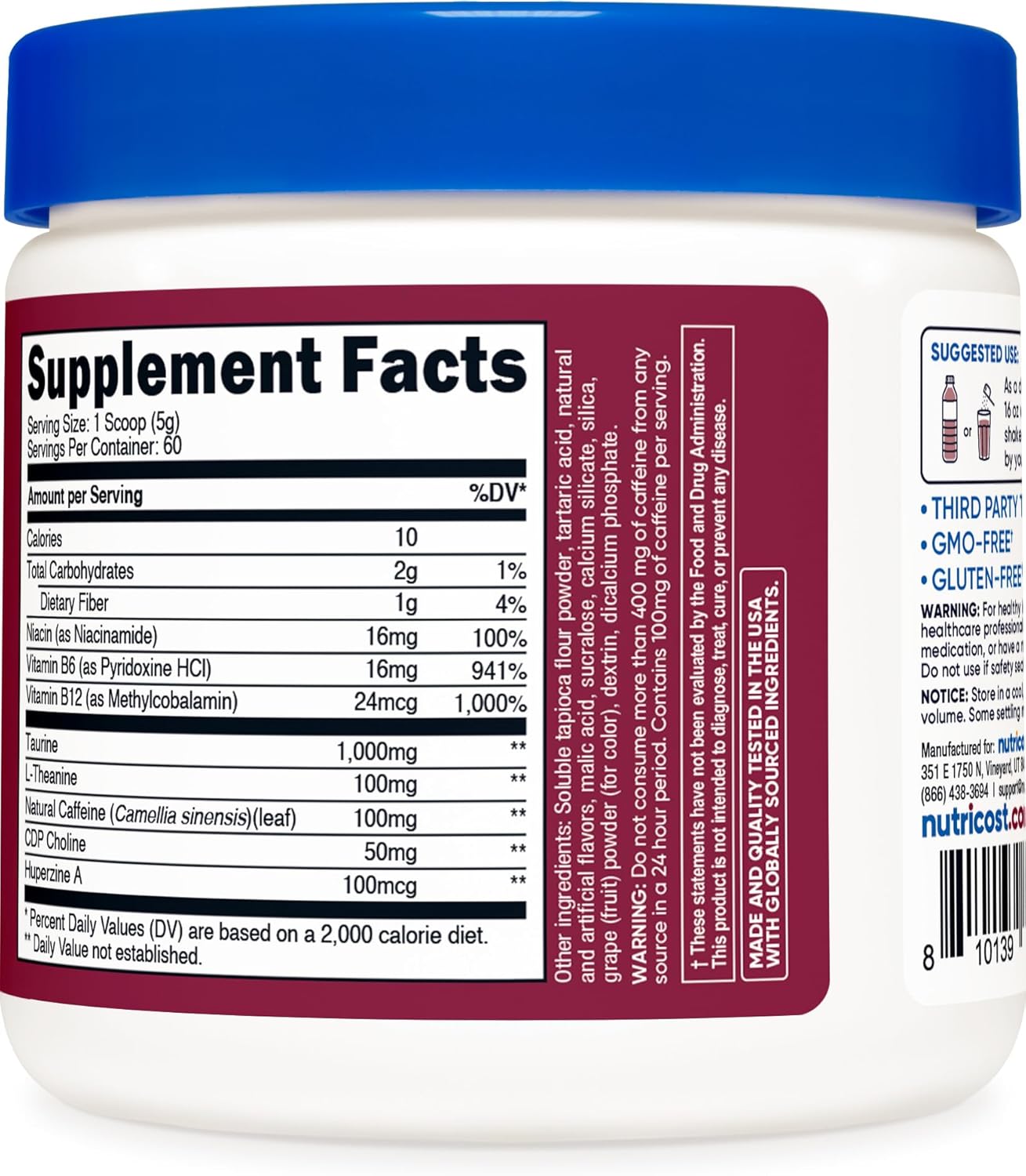 Nutricost Grape Energy Drink Powder - 60 Servings, Pre Workout Supplement with Natural Flavors - Non-GMO, Gluten-Free