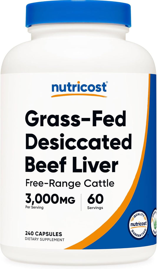 Nutricost Grass Fed Desiccated Beef Liver Capsules 3000mg - 240 Capsules, Hormone-Free, GMO-Free, Gluten-Free, Pasture-Raised Beef