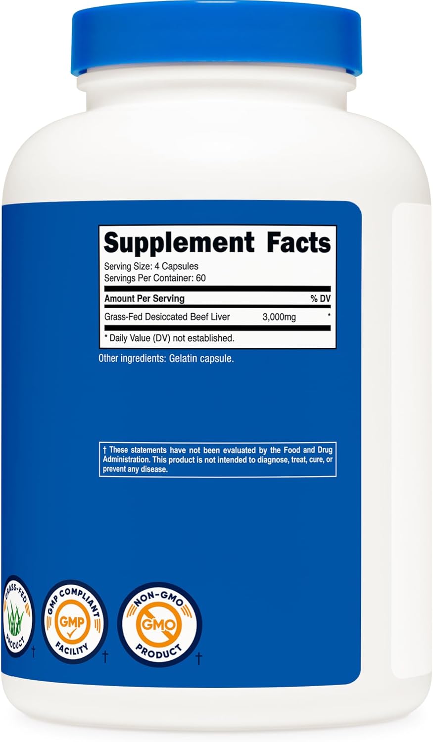 Nutricost Grass Fed Desiccated Beef Liver Capsules 3000mg - 240 Capsules, Hormone-Free, GMO-Free, Gluten-Free, Pasture-Raised Beef