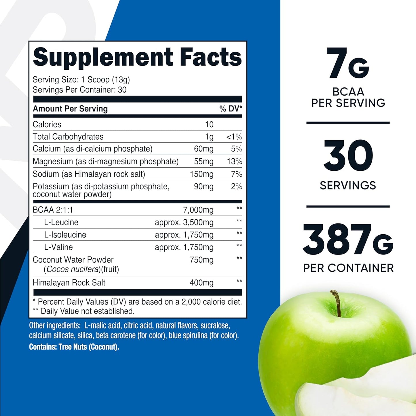 Nutricost Green Apple BCAA + Hydration Powder - 30 Servings, Gluten-Free & Non-GMO Amino Acids with Hydration Complex