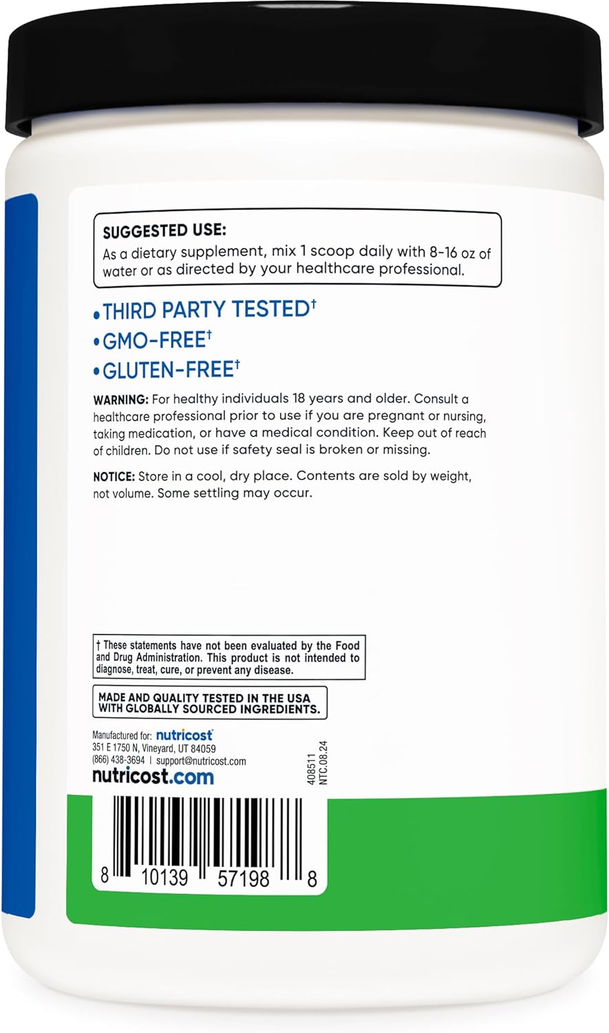 Nutricost Green Apple BCAA + Hydration Powder - 30 Servings, Gluten-Free & Non-GMO Amino Acids with Hydration Complex