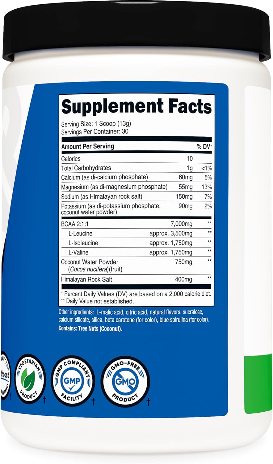 Nutricost Green Apple BCAA + Hydration Powder - 30 Servings, Gluten-Free & Non-GMO Amino Acids with Hydration Complex
