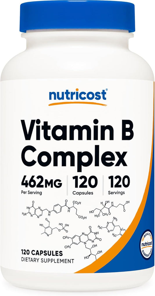 Nutricost High Potency Vitamin B Complex Capsules with Vitamin C for Energy Support - 120 Capsules