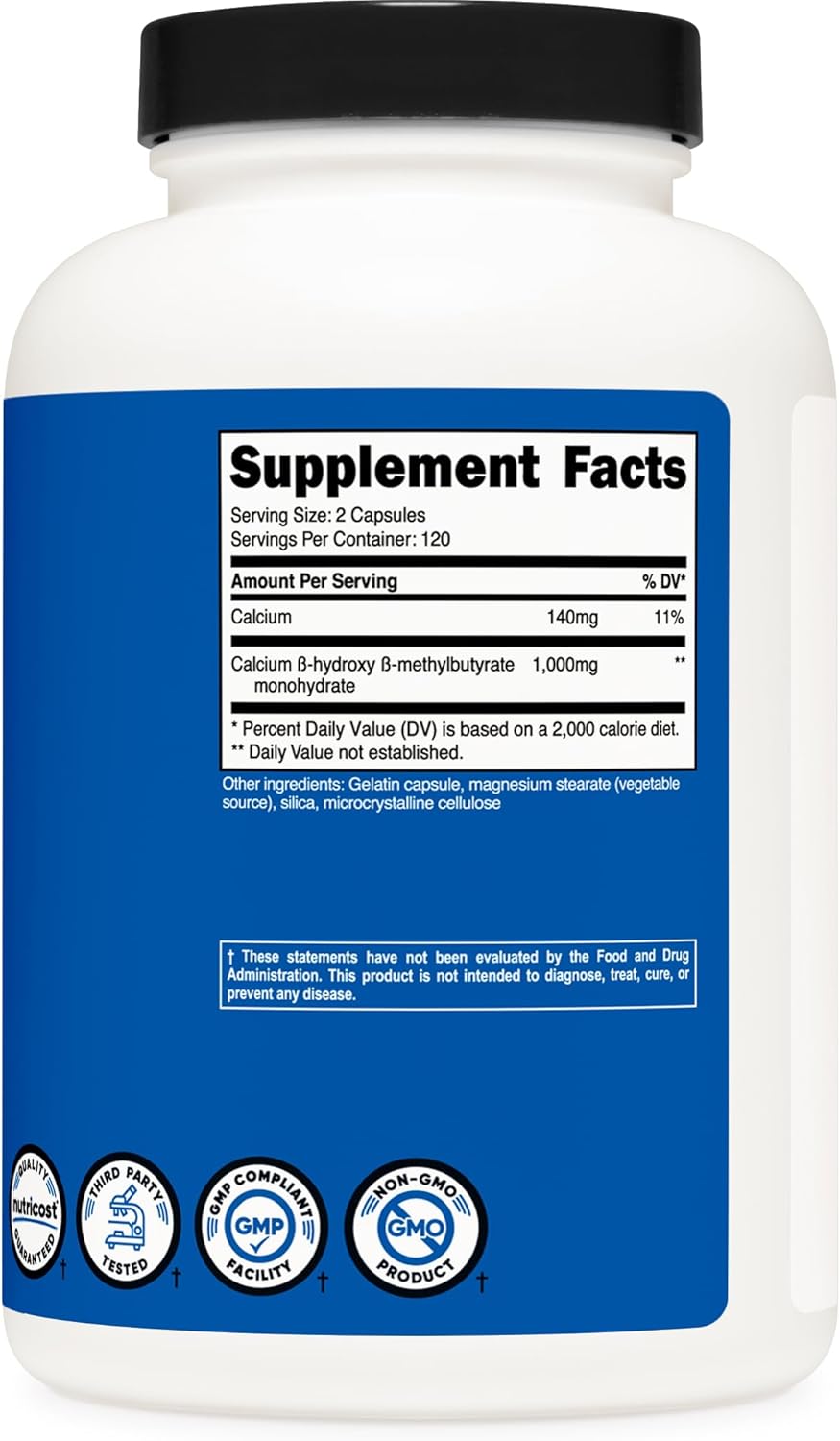 Nutricost HMB 1000mg Capsules - 240 Count, 120 Servings - Gluten Free and Non-GMO - 500mg Per Capsule