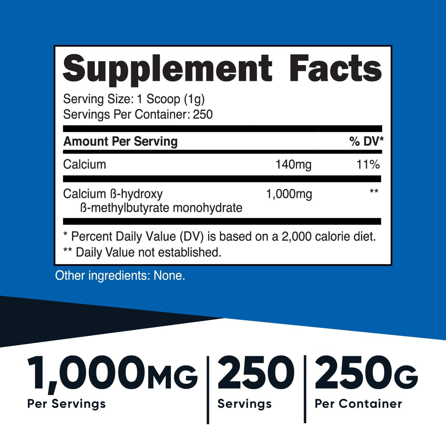 Nutricost HMB Powder - Gluten Free & Non-GMO - 250g Beta-Hydroxy Beta-Methylbutyrate Formula