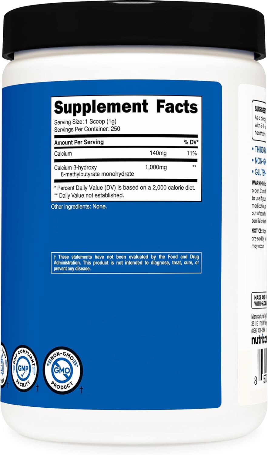 Nutricost HMB Powder - Gluten Free & Non-GMO - 250g Beta-Hydroxy Beta-Methylbutyrate Formula