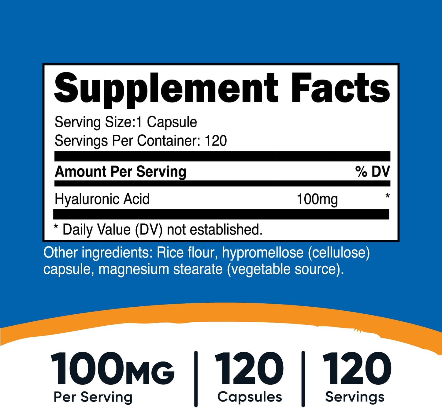 Nutricost Hyaluronic Acid Capsules 100mg - 120 Vegetarian Capsules, Gluten Free & Non-GMO