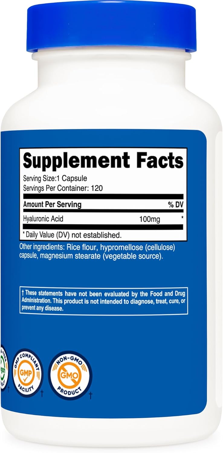 Nutricost Hyaluronic Acid Capsules 100mg - 120 Vegetarian Capsules, Gluten Free & Non-GMO