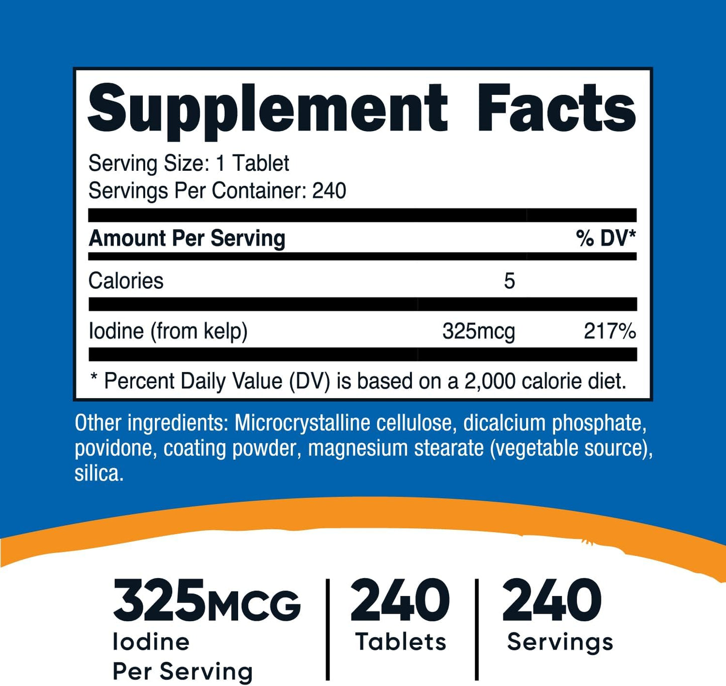 Nutricost Kelp Tablets 325mcg Iodine 240 Tablets Non-GMO Gluten Free Supplement