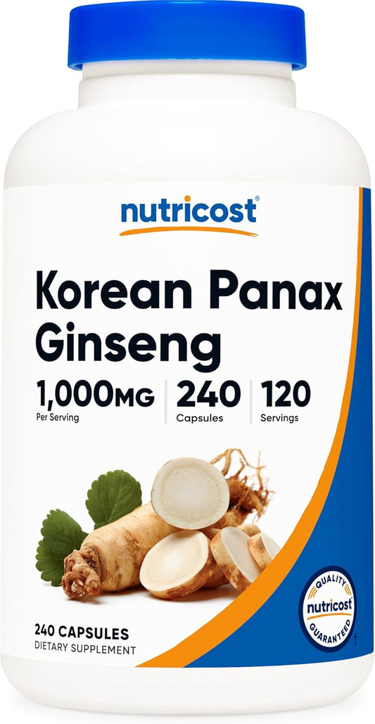 Nutricost Korean Panax Red Ginseng Capsules - 1000mg Serving, 240 Capsules, Gluten Free & Non-GMO - 120 Servings