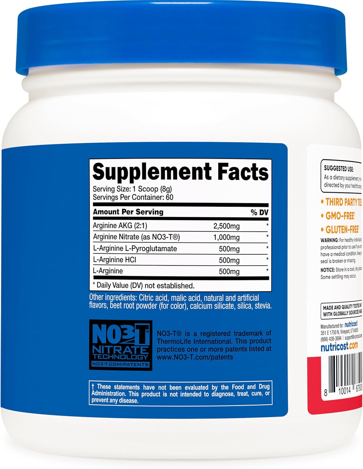 Nutricost L-Arginine Complex Fruit Punch Flavor - 60 Servings, Gluten Free & Non-GMO