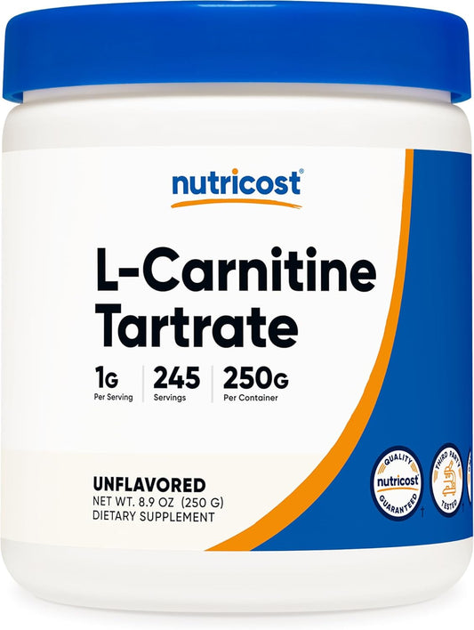 Nutricost L-Carnitine Tartrate Powder - 250g, 1g per Serving, 245 Servings