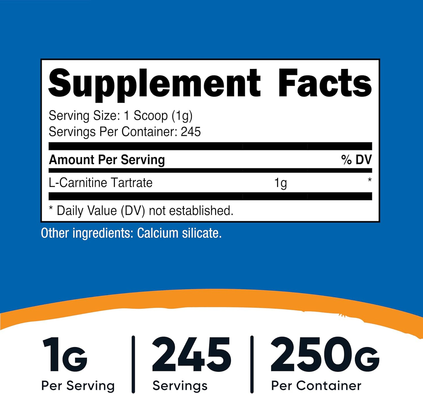 Nutricost L-Carnitine Tartrate Powder - 250g, 1g per Serving, 245 Servings