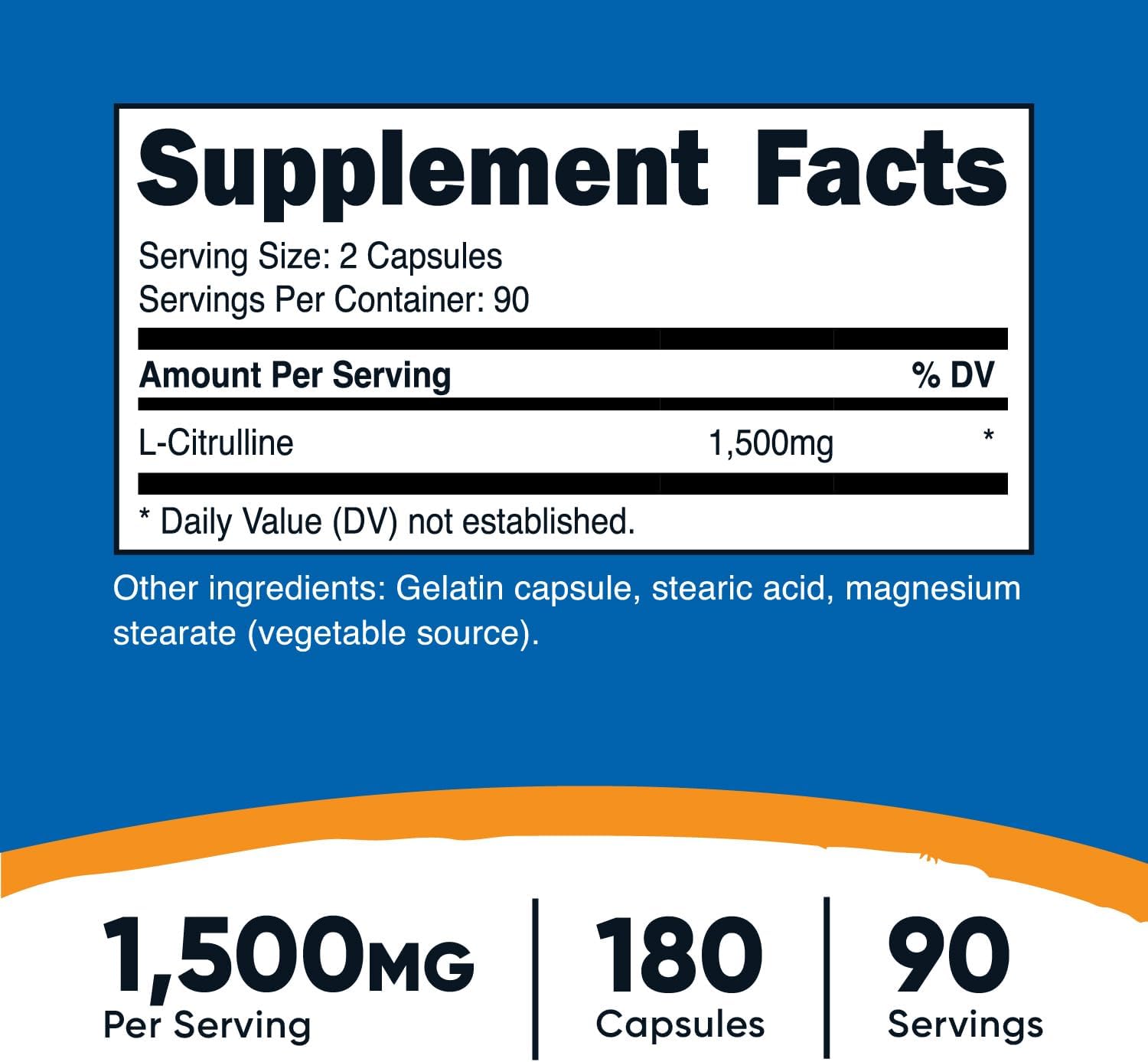 Nutricost L-Citrulline 1500mg - 180 Capsules, 750mg Per Capsule, Gluten Free, Non-GMO