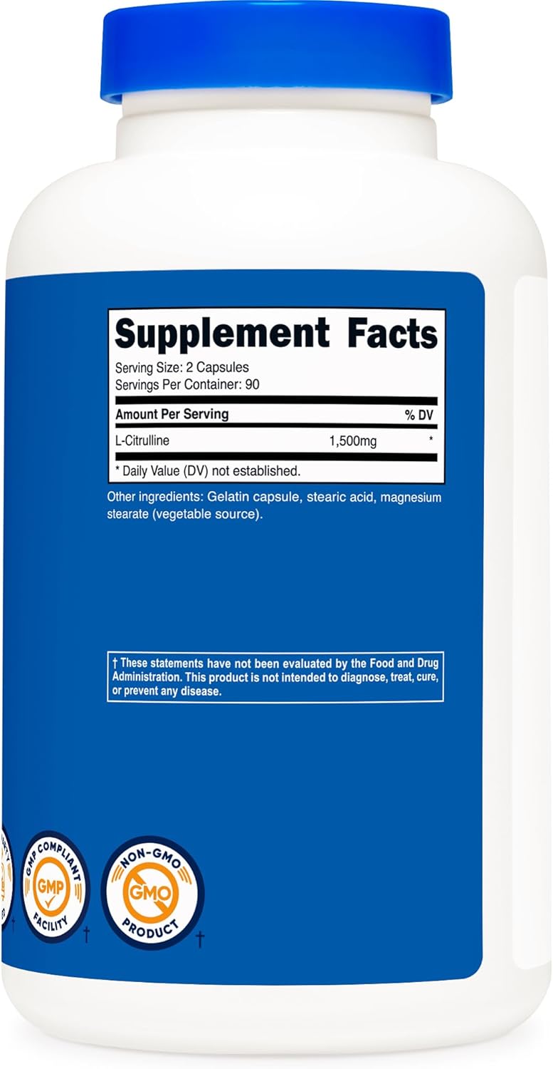 Nutricost L-Citrulline 1500mg - 180 Capsules, 750mg Per Capsule, Gluten Free, Non-GMO