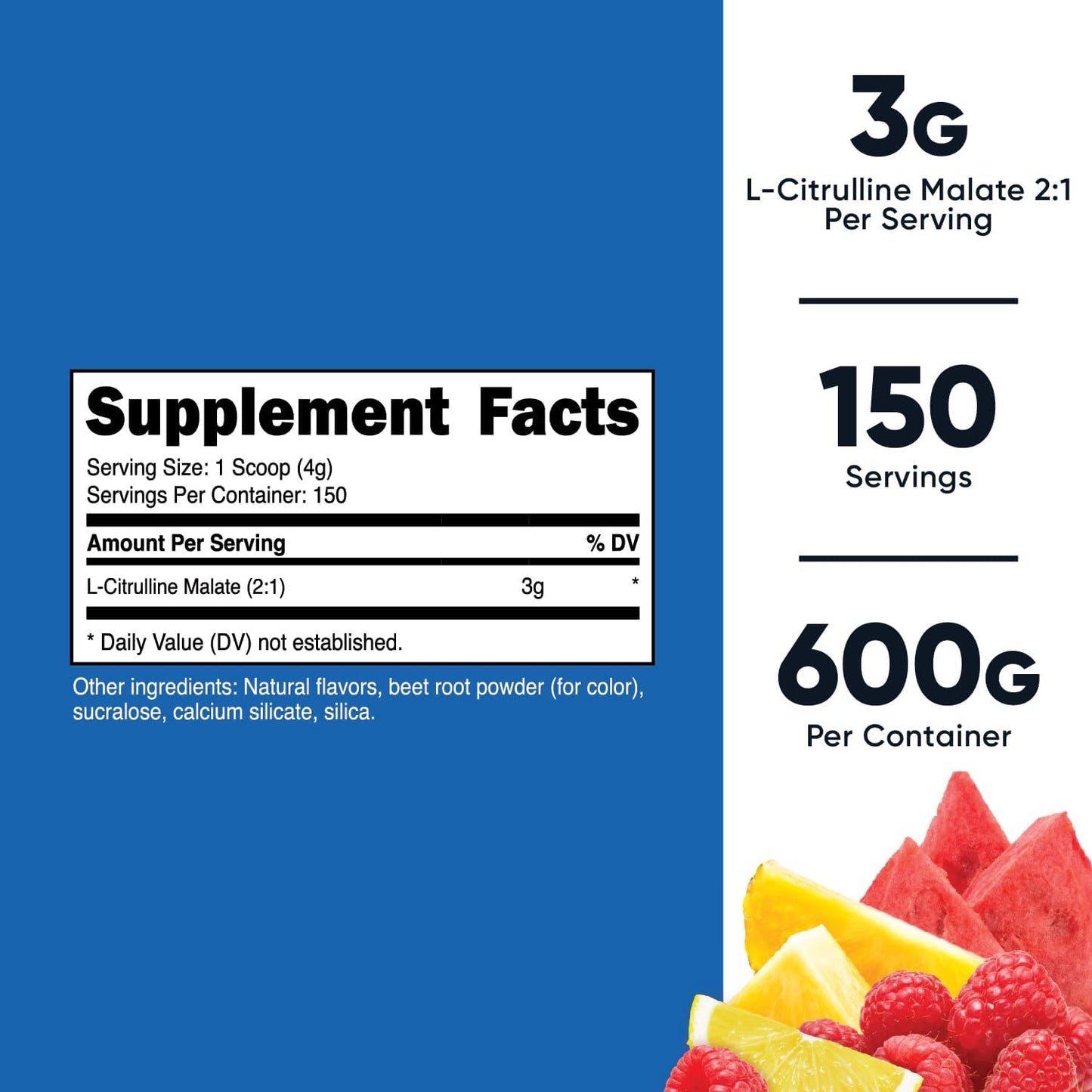Nutricost L-Citrulline Malate 2:1 (600g) Fruit Punch Powder - Muscle Performance & Nitric Oxide Booster for Workouts - 75 Servings