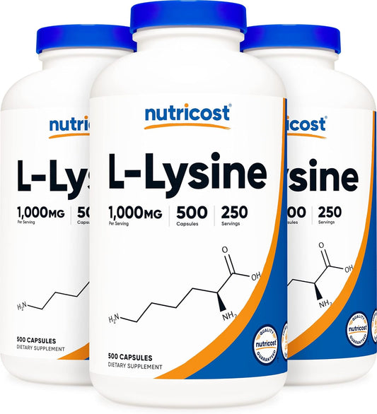 Nutricost L-Lysine 500mg, 500 Capsules - Triple Pack, 1000mg Per Serving