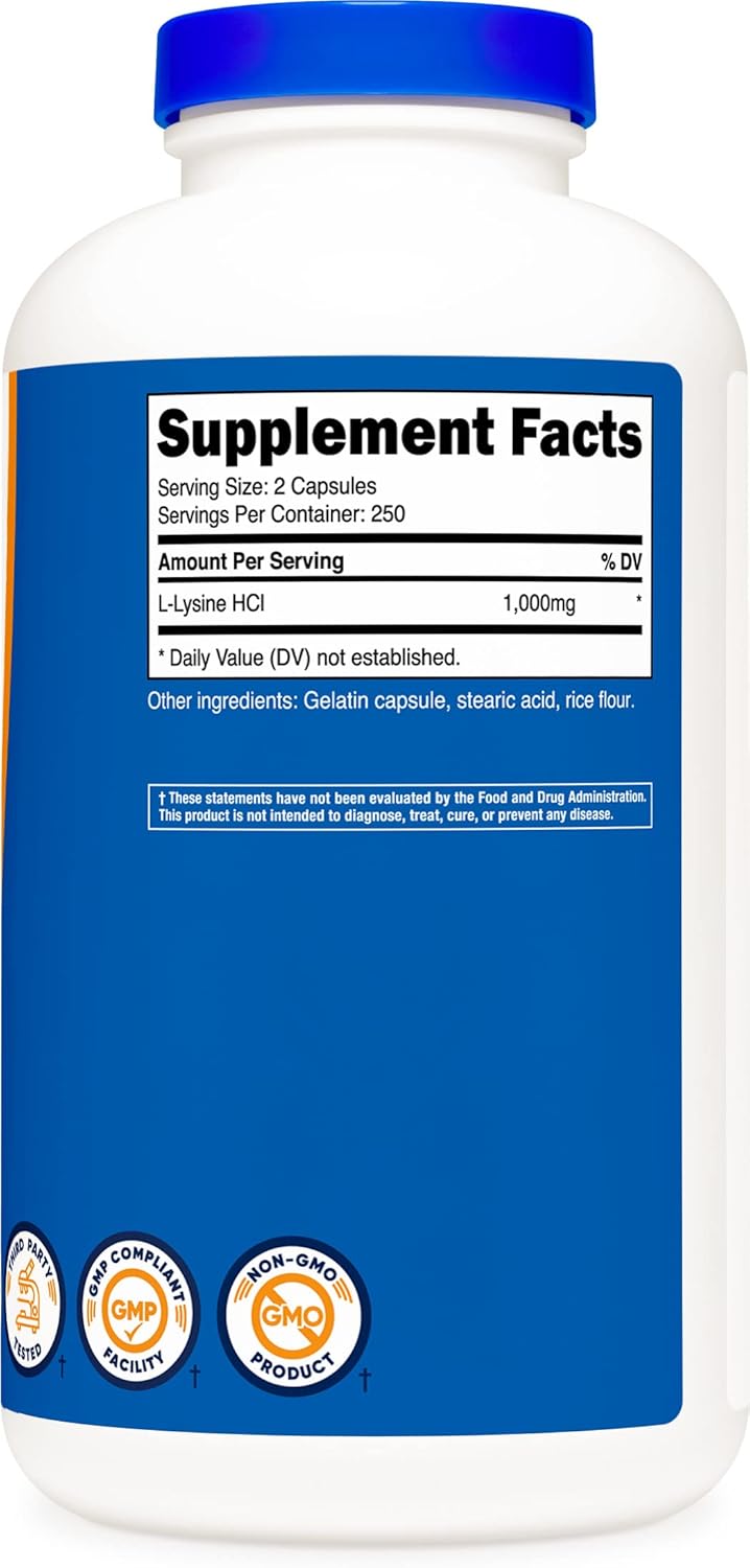 Nutricost L-Lysine 500mg, 500 Capsules - Triple Pack, 1000mg Per Serving